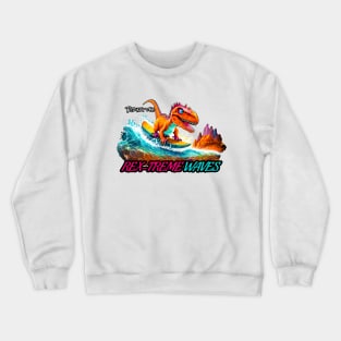 Dinosaur Surfing Funny Crewneck Sweatshirt